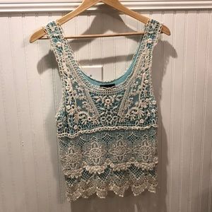 Turquoise lace tank